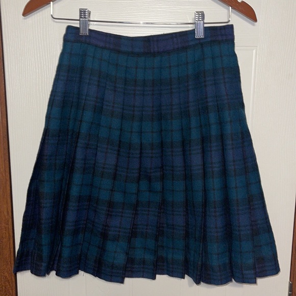 Vintage Plaid Blue & Green 100% Wool Pleated Wrap Kilt Irish Skirt Size 6 - Picture 2 of 16
